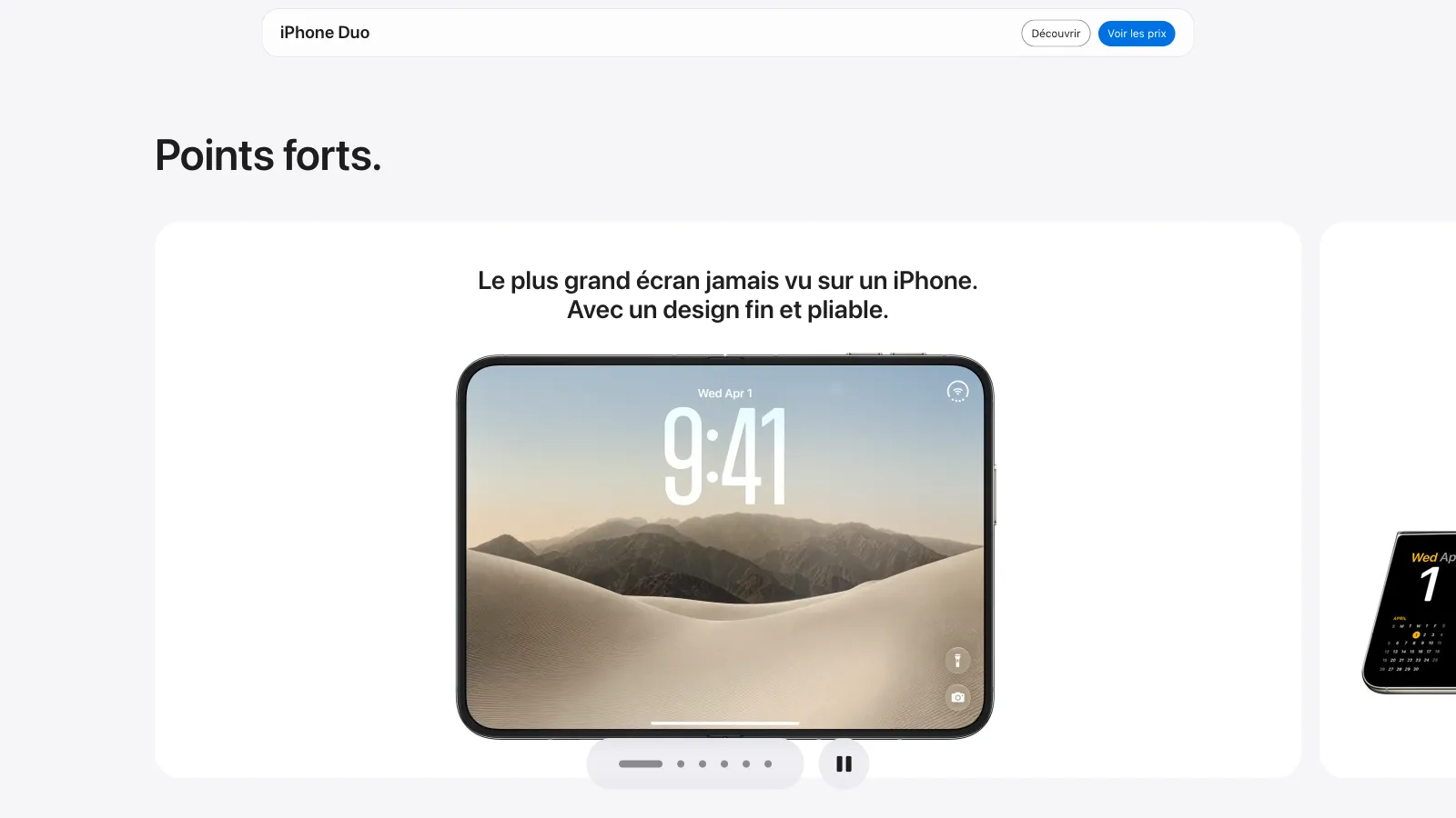 L'iPhone Duo ouvert, sur la page d'Apple