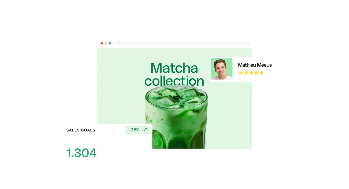 Site Matcha collection avec un avis client et un objectif de ventes