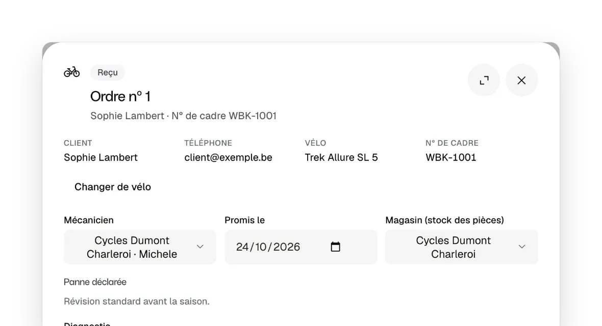 Un ordre de réparation qui vient de s'ouvrir, au statut « reçu »