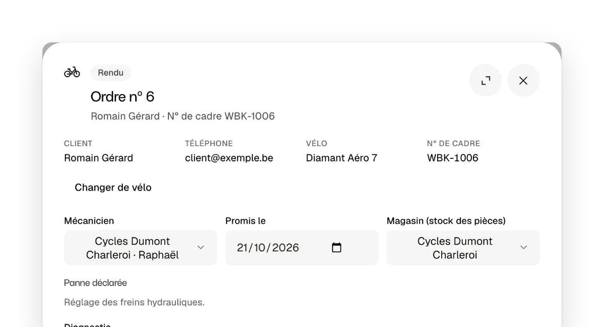 Un ordre de réparation au statut « rendu »