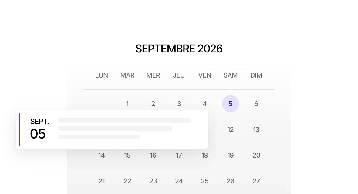 Calendrier de septembre avec un rendez-vous le 5