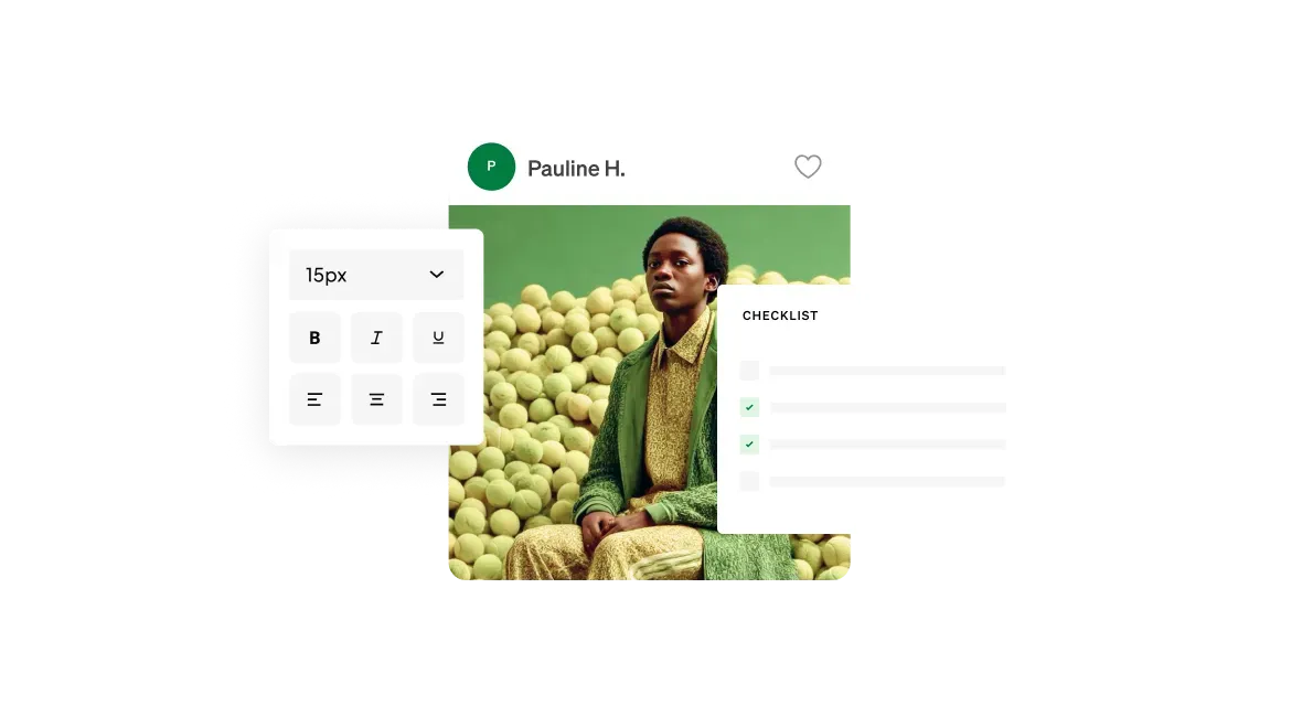 Post Instagram, barre d’outils de texte et checklist