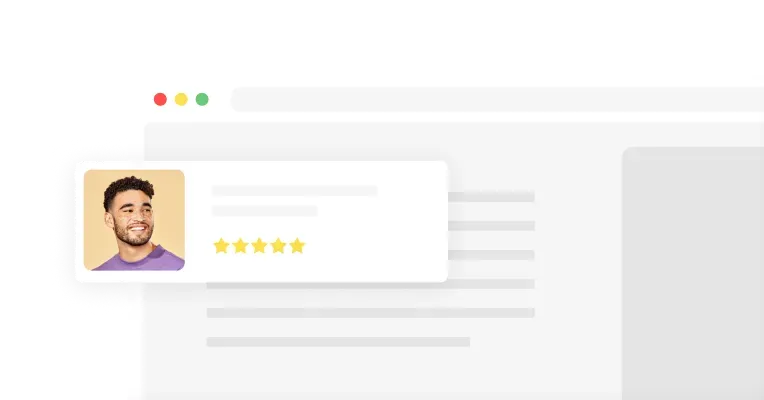 Fenêtre de site web avec un avis client cinq étoiles