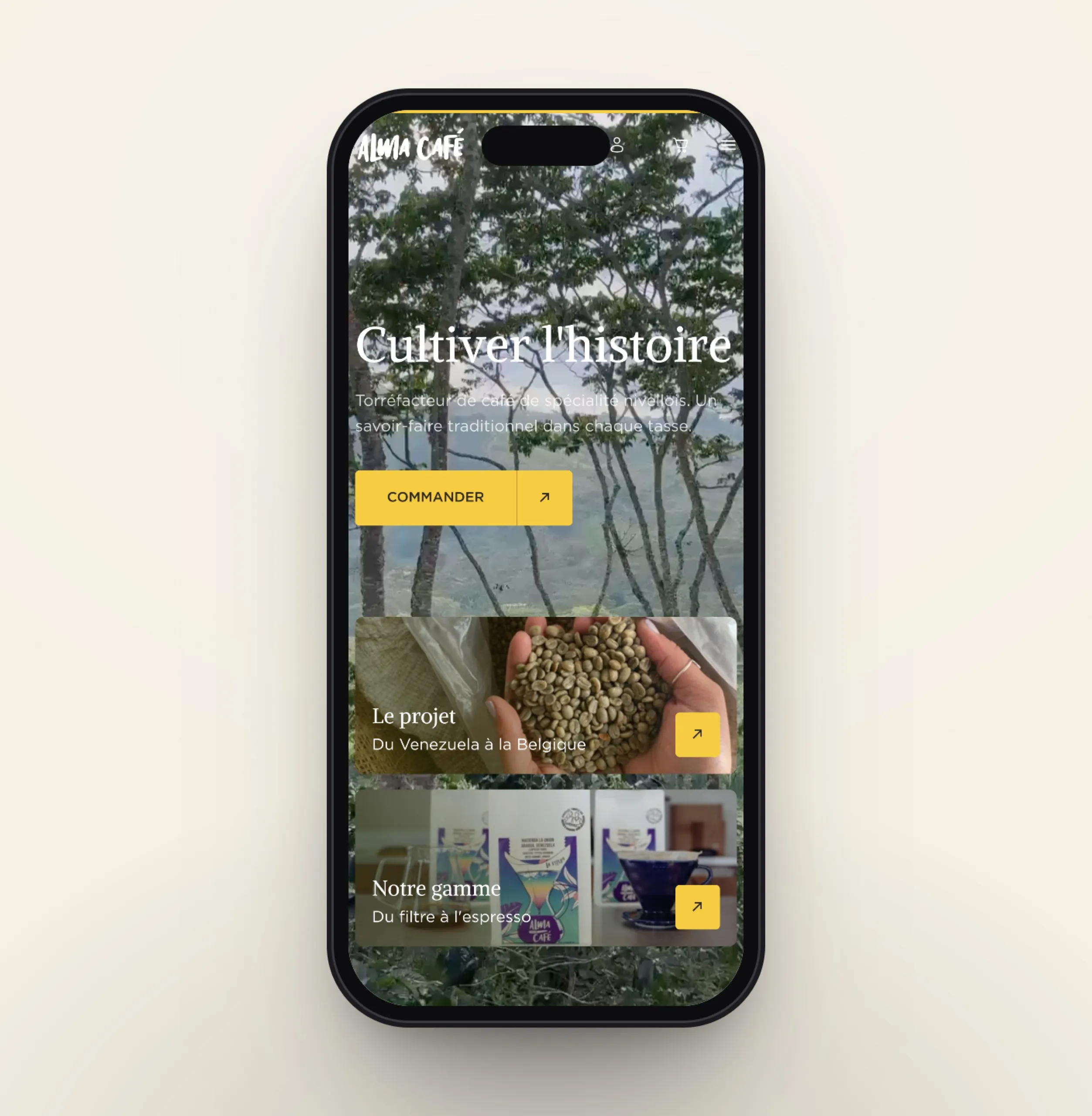 Le site de Alma Café sur smartphone