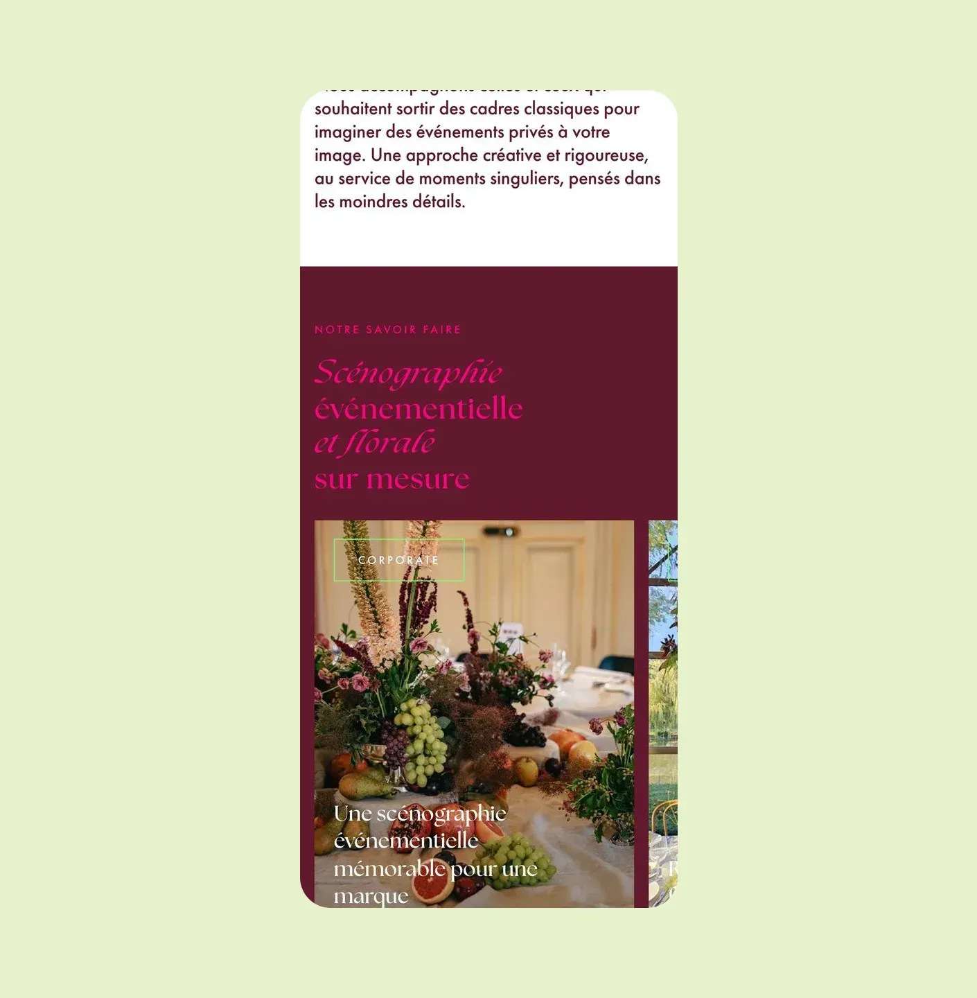 Section savoir-faire du site de Chou & Tournesol sur mobile