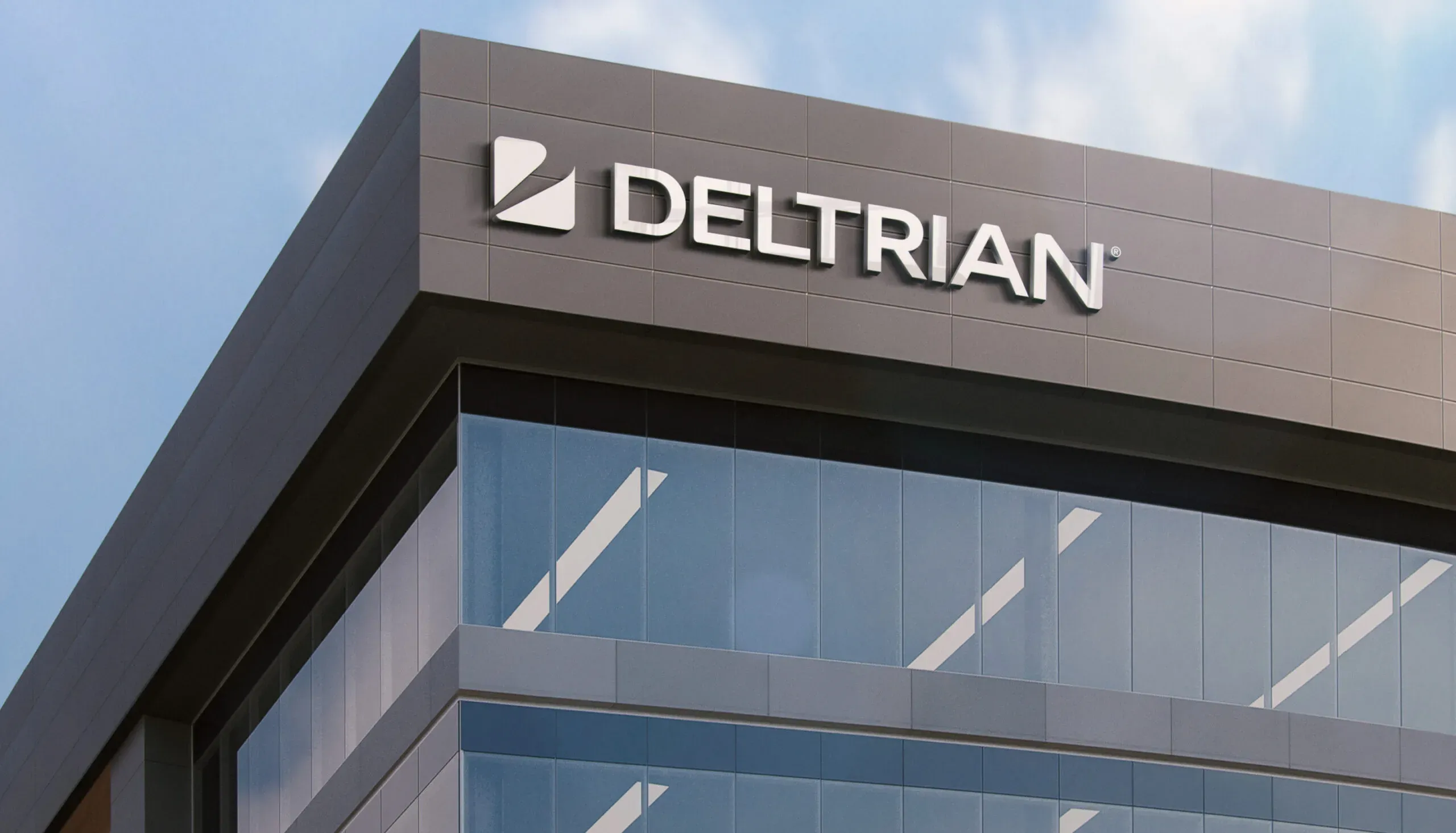 Le siège de Deltrian à Fleurus, avec son nouveau logo en façade