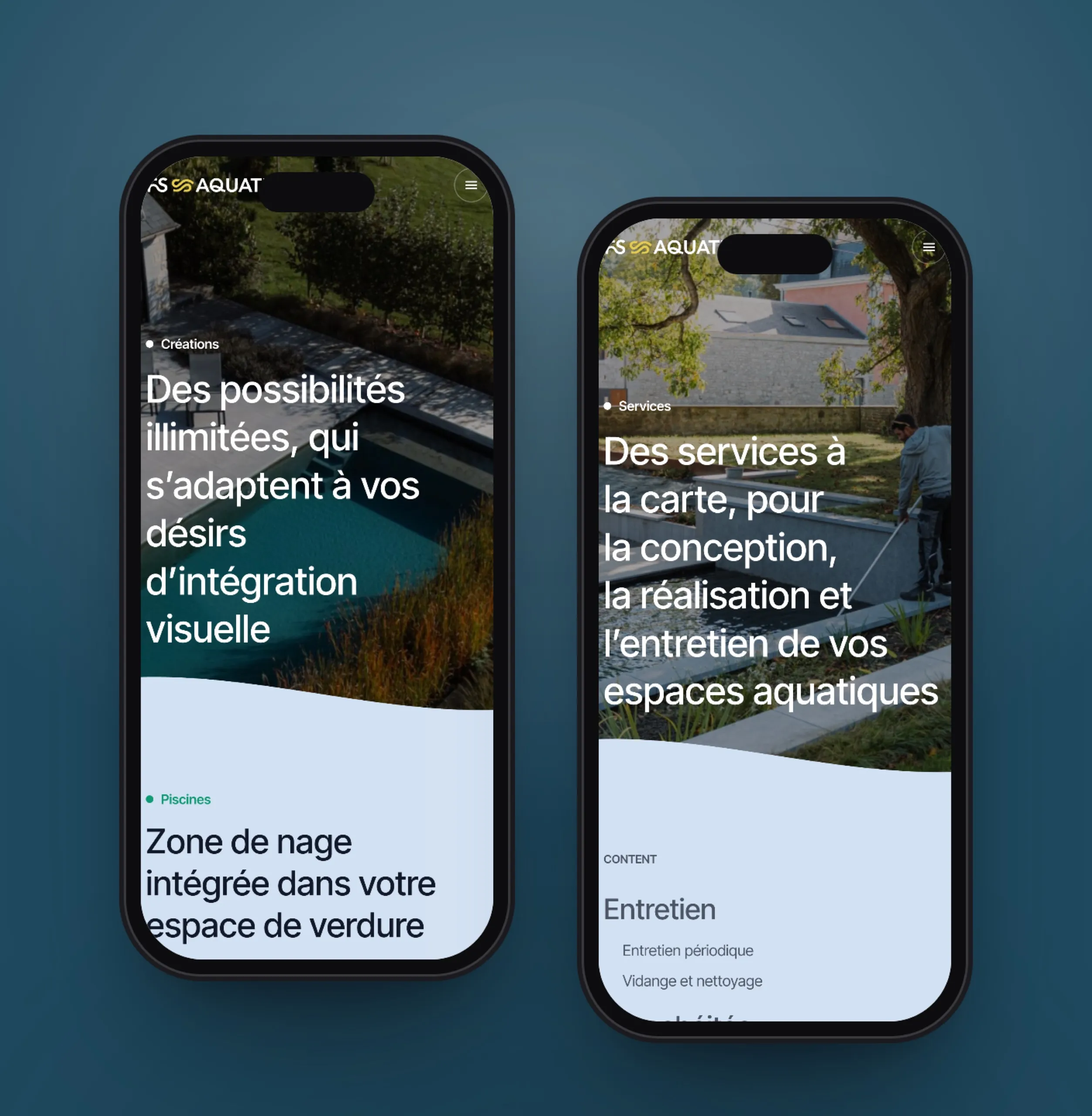 Deux pages du site de FS Aquatic sur smartphone