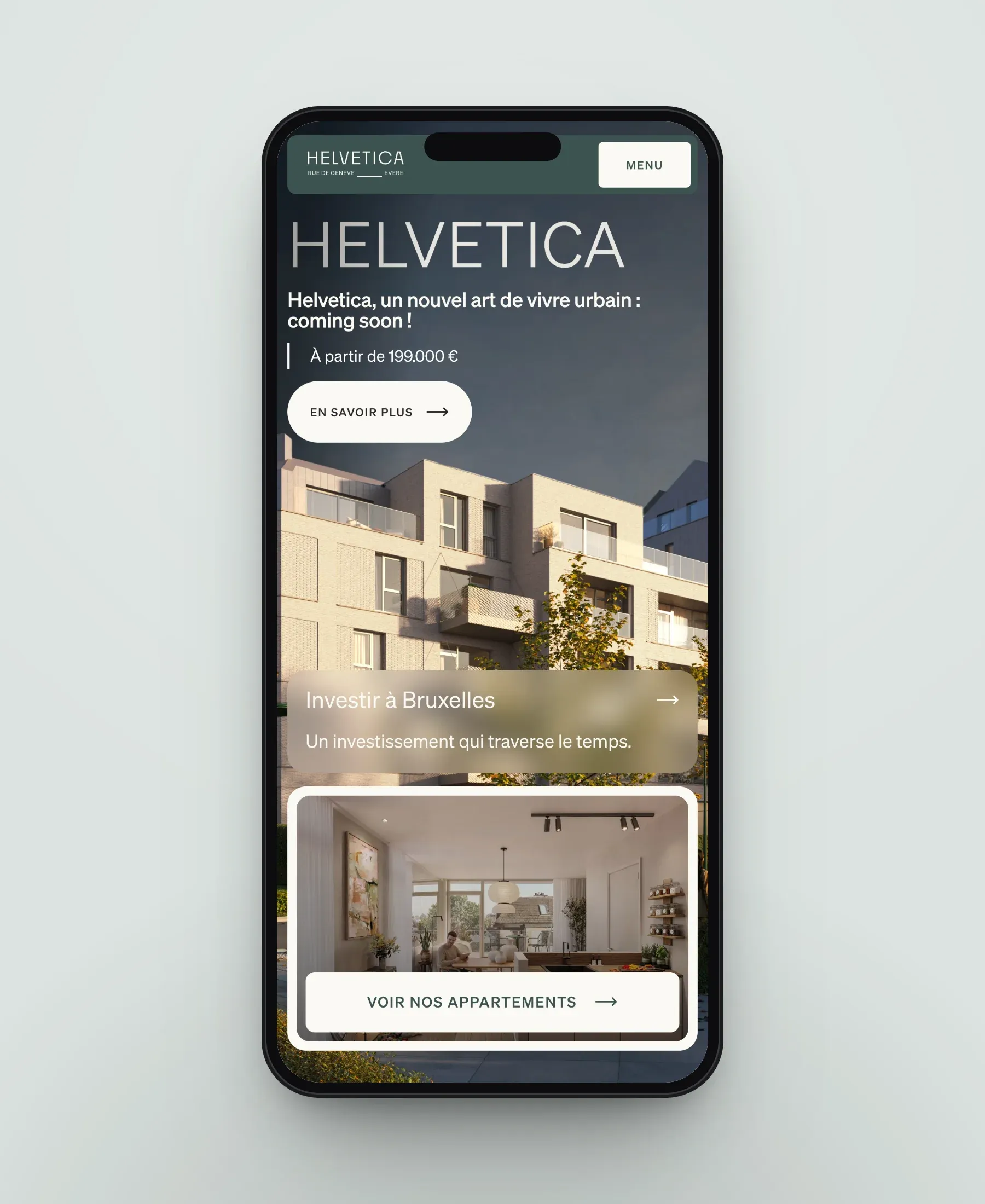 Le site de Helvetica sur smartphone, écran 1