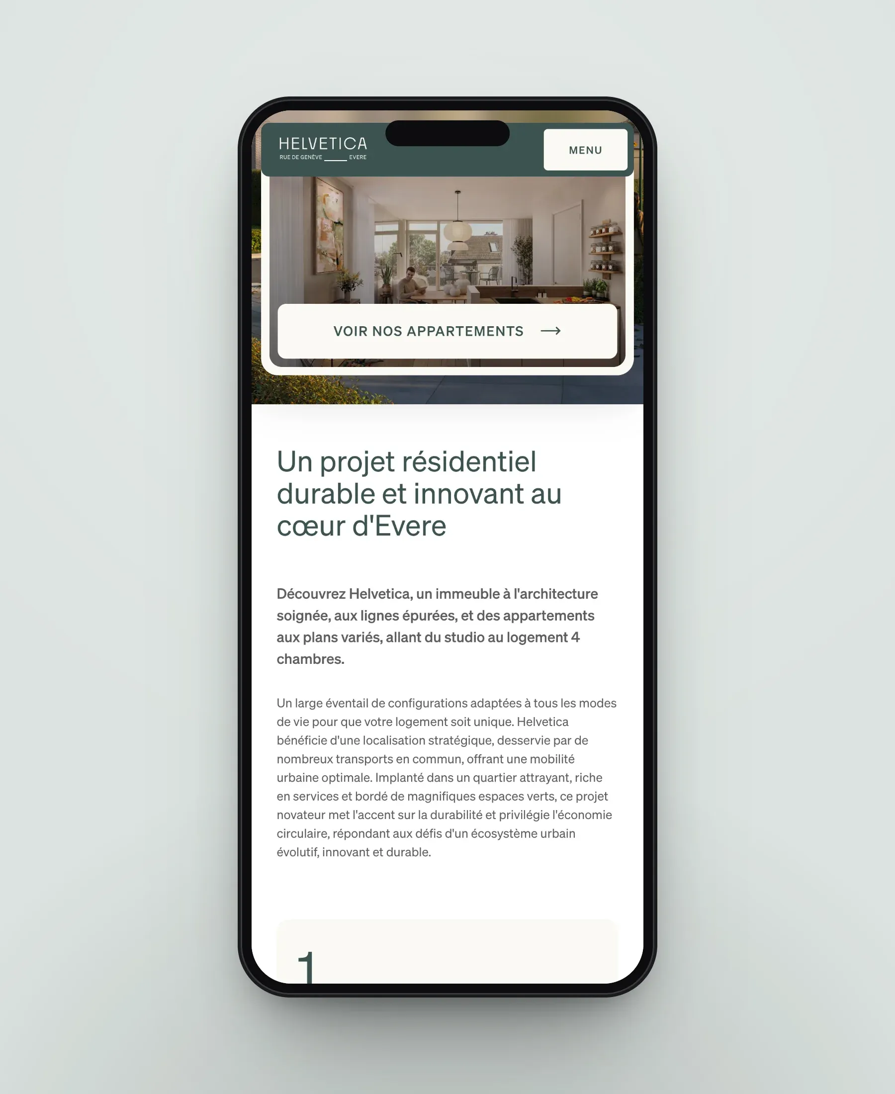 Le site de Helvetica sur smartphone, écran 2