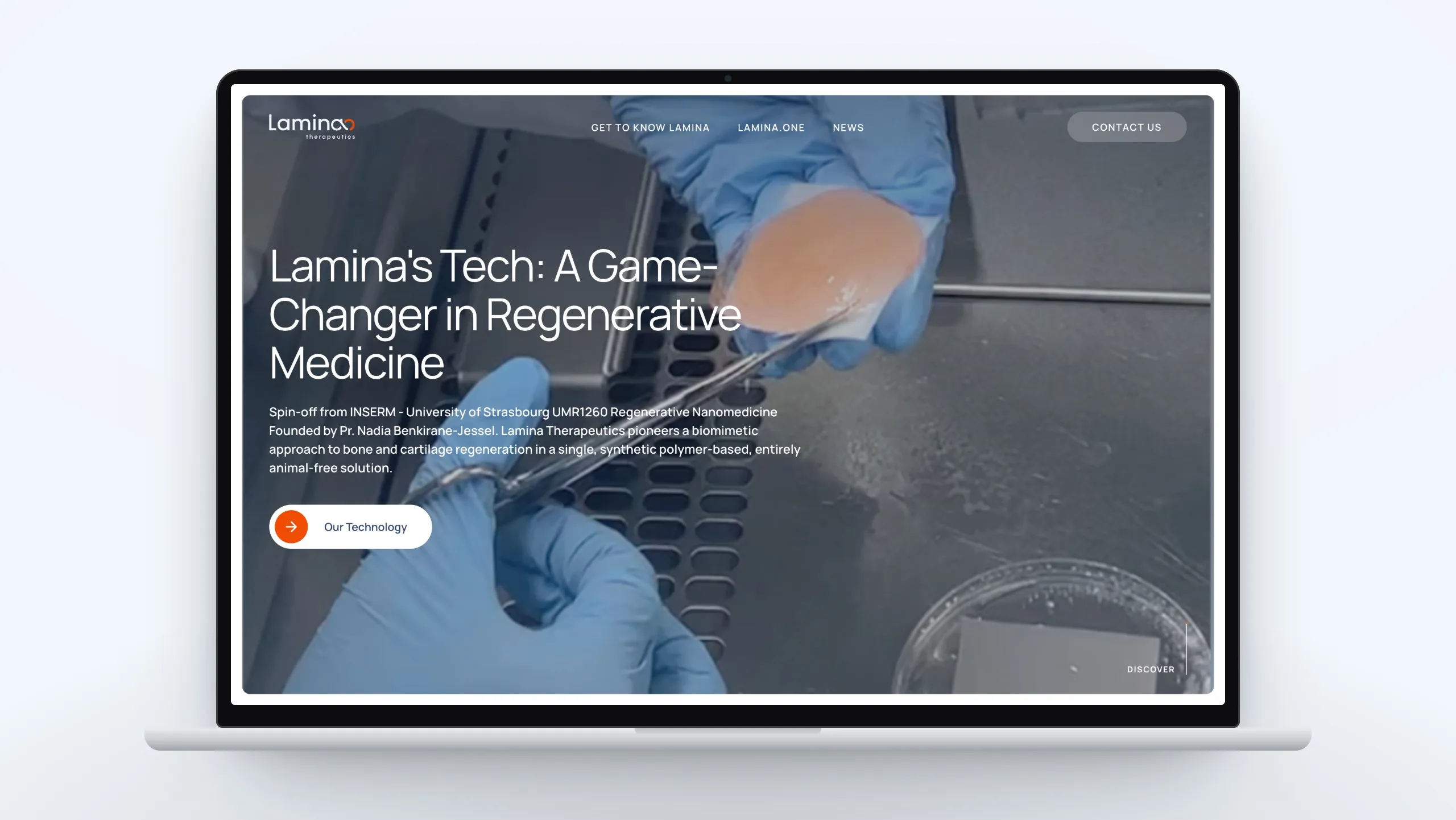 Le site de Lamina Therapeutics affiché sur un ordinateur portable