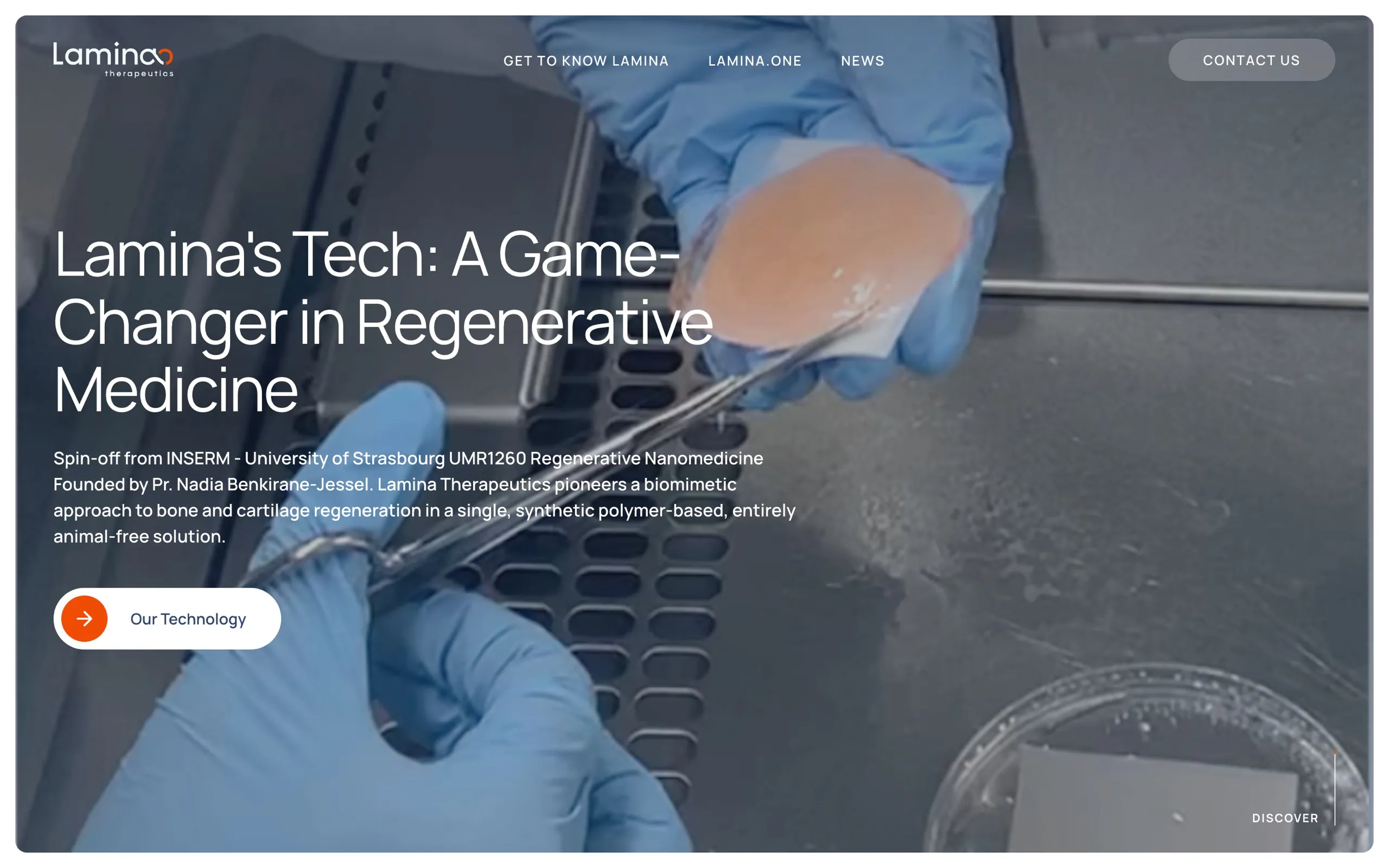 La page d’accueil du site de Lamina Therapeutics