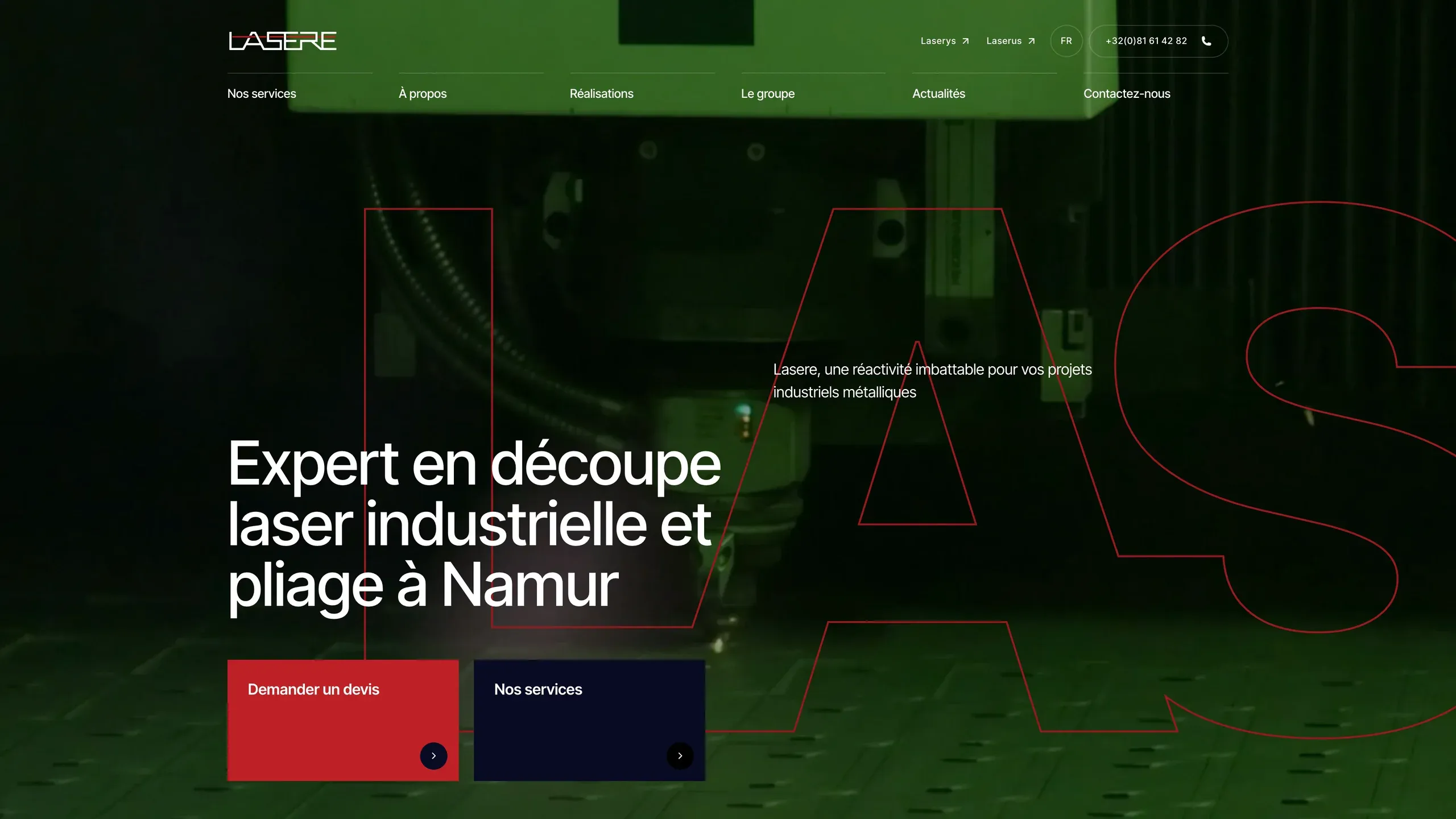 La page d'accueil du site de Lasere