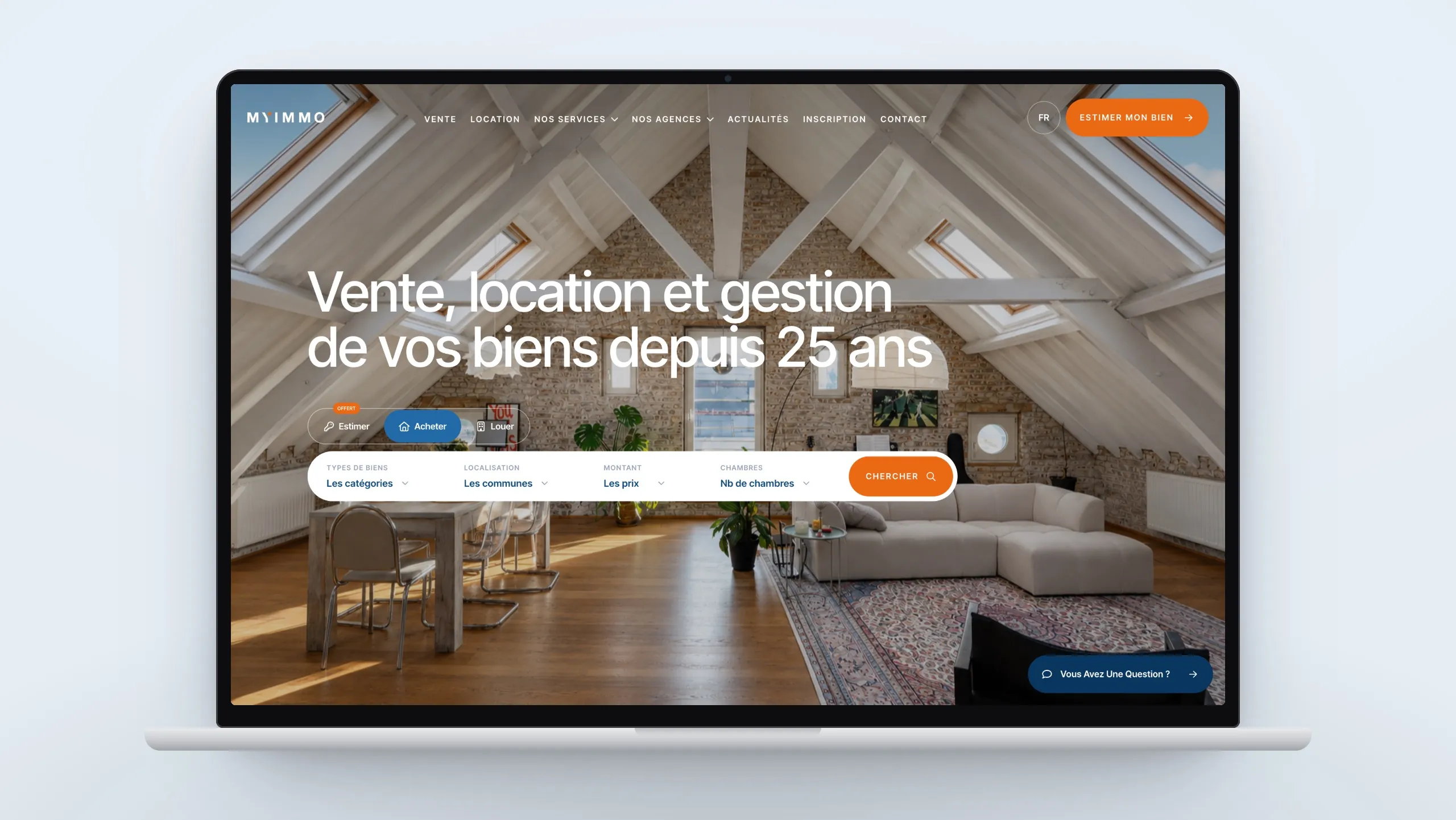 Le site de MYIMMO affiché sur un ordinateur portable