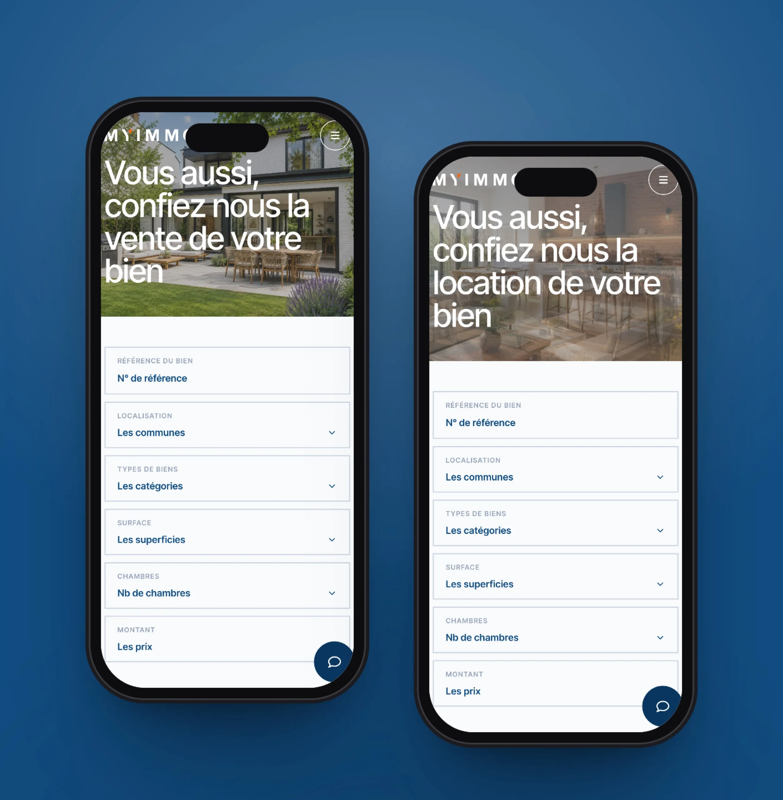Deux pages du site de MYIMMO sur smartphone