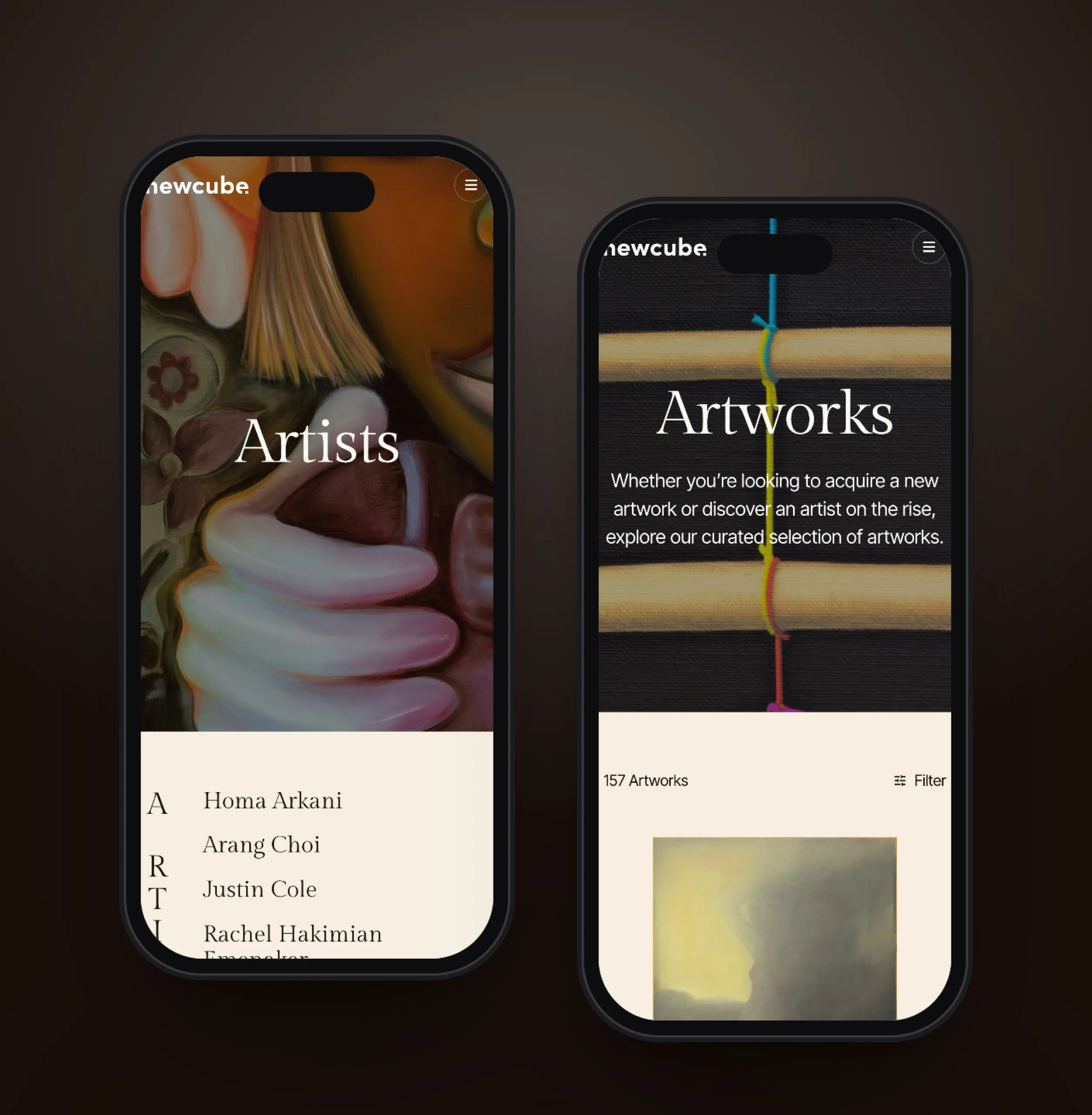 Deux pages du site de Newcube sur smartphone