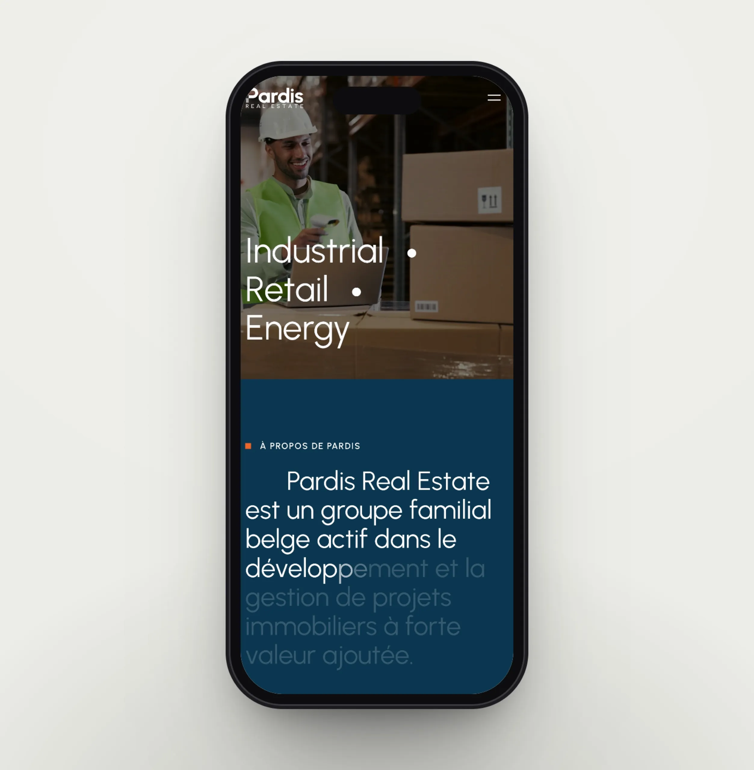 Le site de Pardis Real Estate sur smartphone