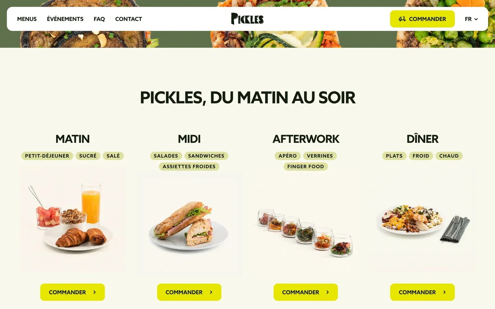 Menus du matin au soir sur le site de Pickles