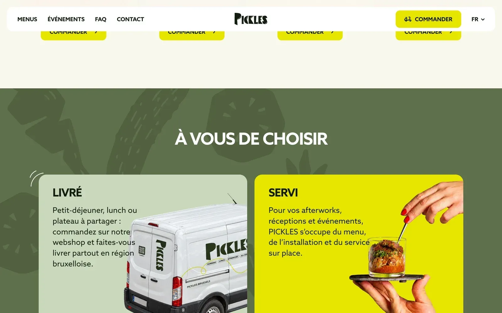 Choix entre livraison et service sur le site de Pickles
