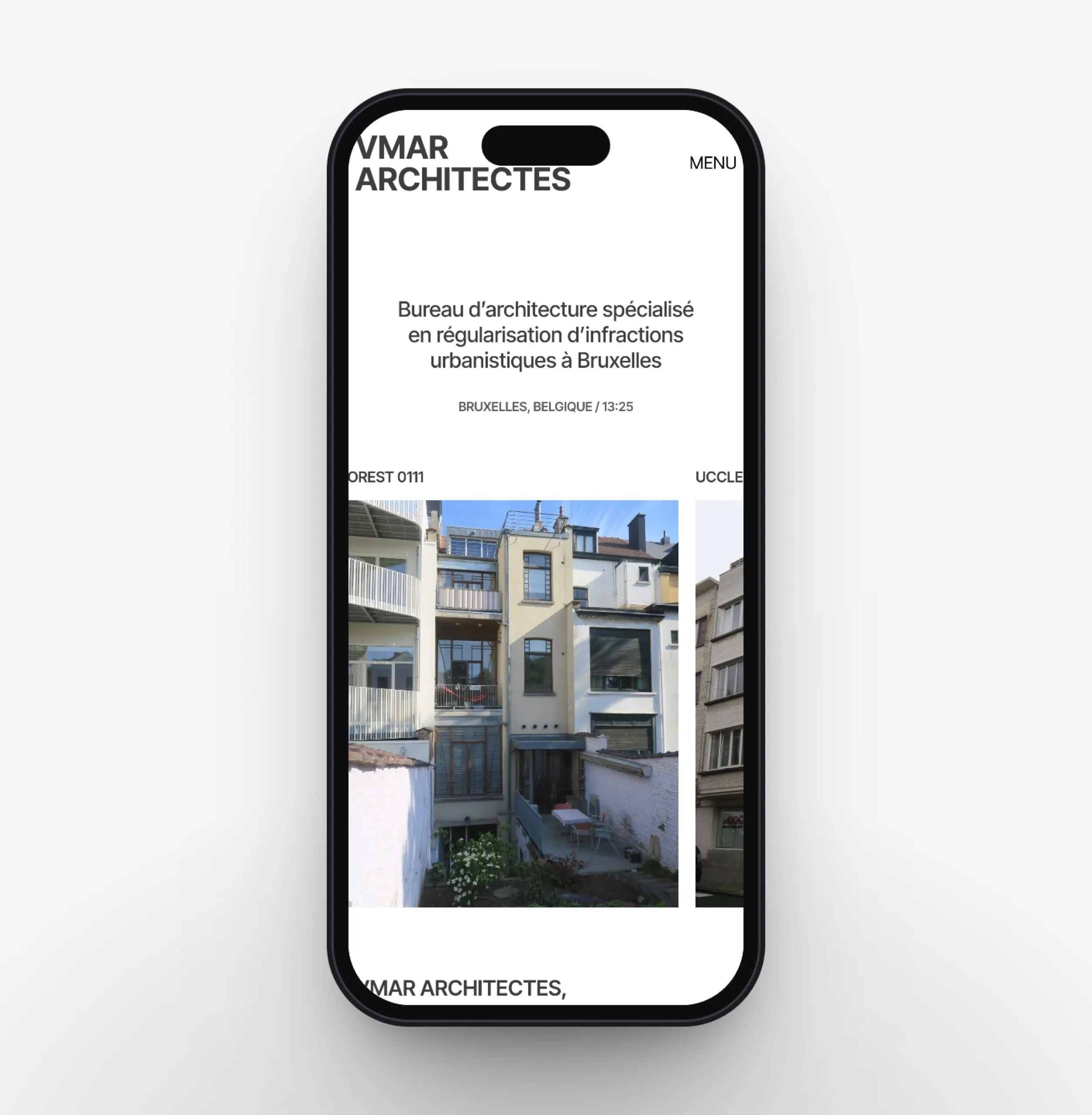 Le site de VMAR Architectes sur smartphone