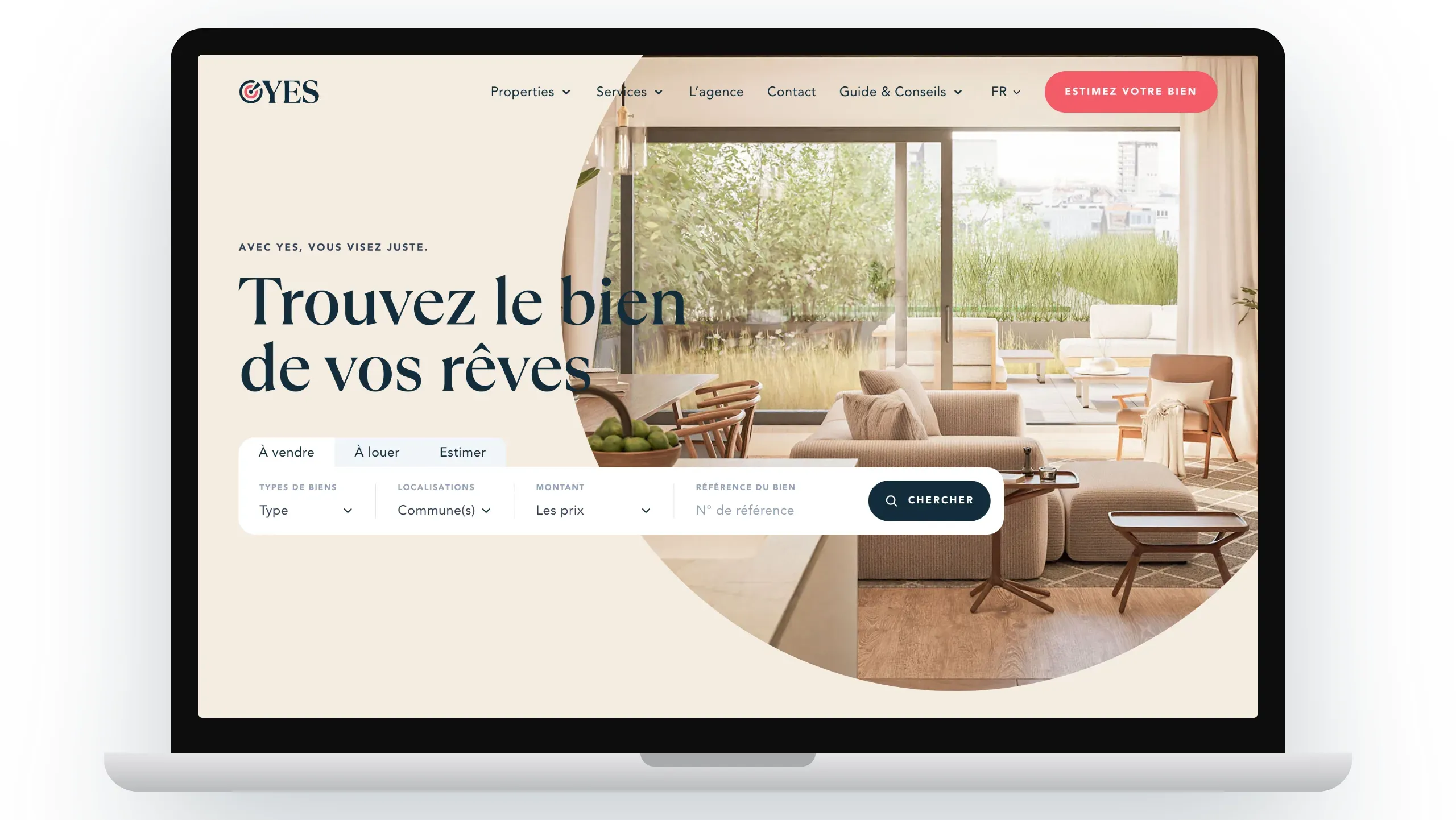 Le site de YES Properties sur ordinateur