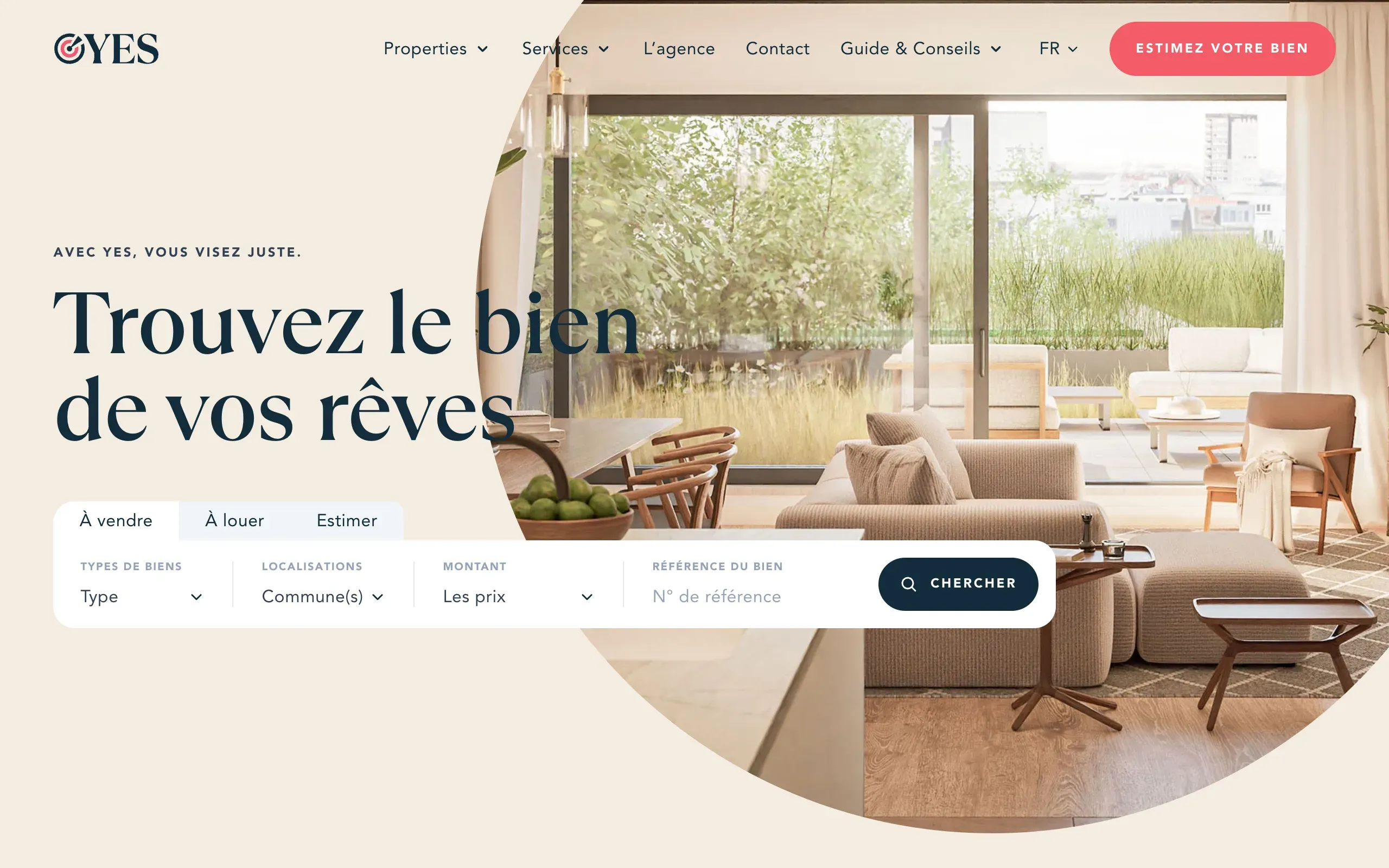 Page d'accueil du site de YES Properties