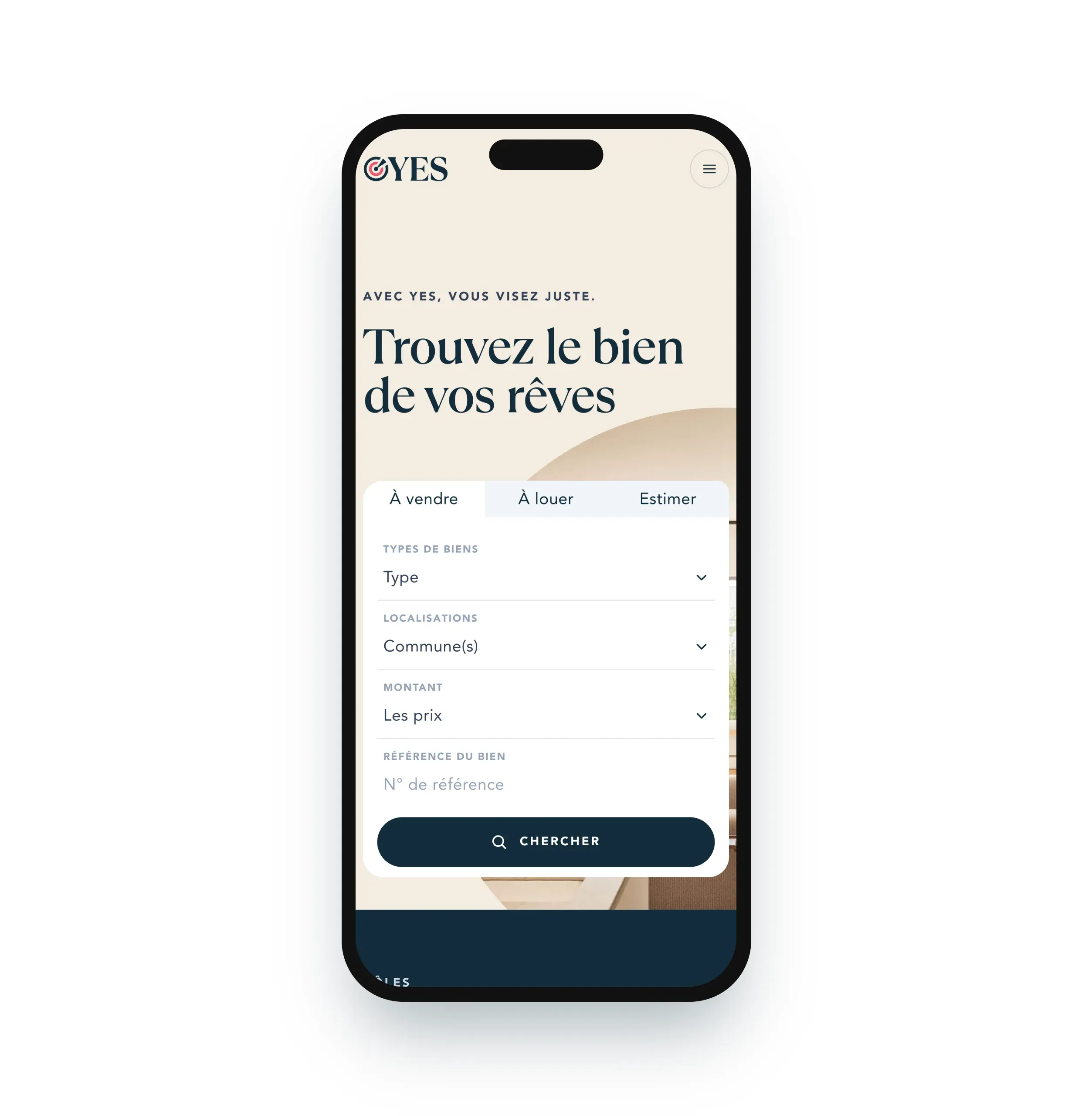 Le site de YES Properties sur mobile